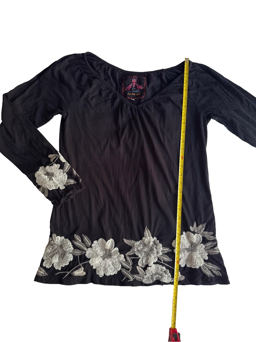 JOHNNY WAS Women’s Whimsigoth Black Floral-Embroidered V-Neck Boho Tunic Top S - Picture 6 of 11